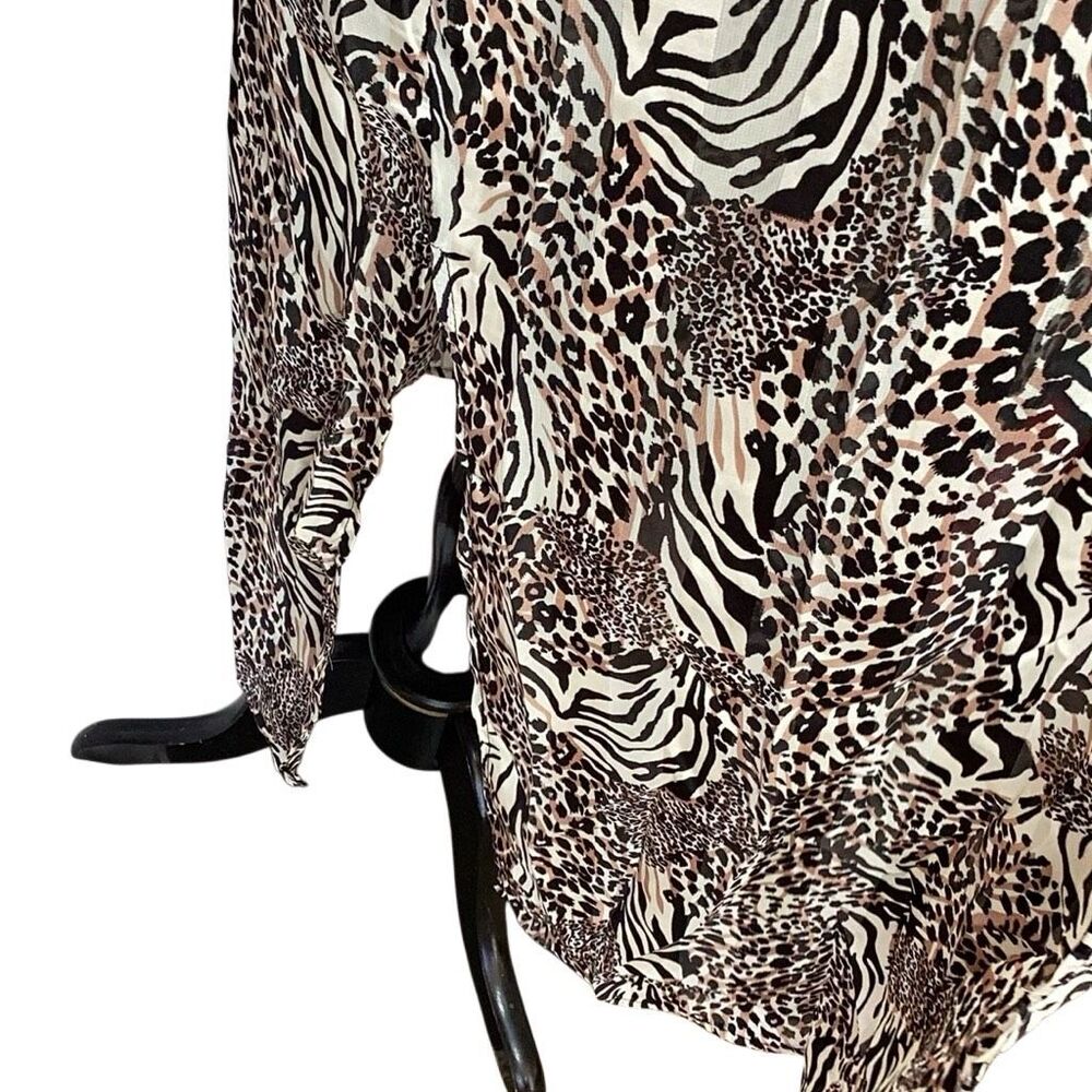 NWT Umgee+ XL Animal Print Long Duster Kimono Open Front Ruffle Sleeve Side Slit - Picture 4 of 10